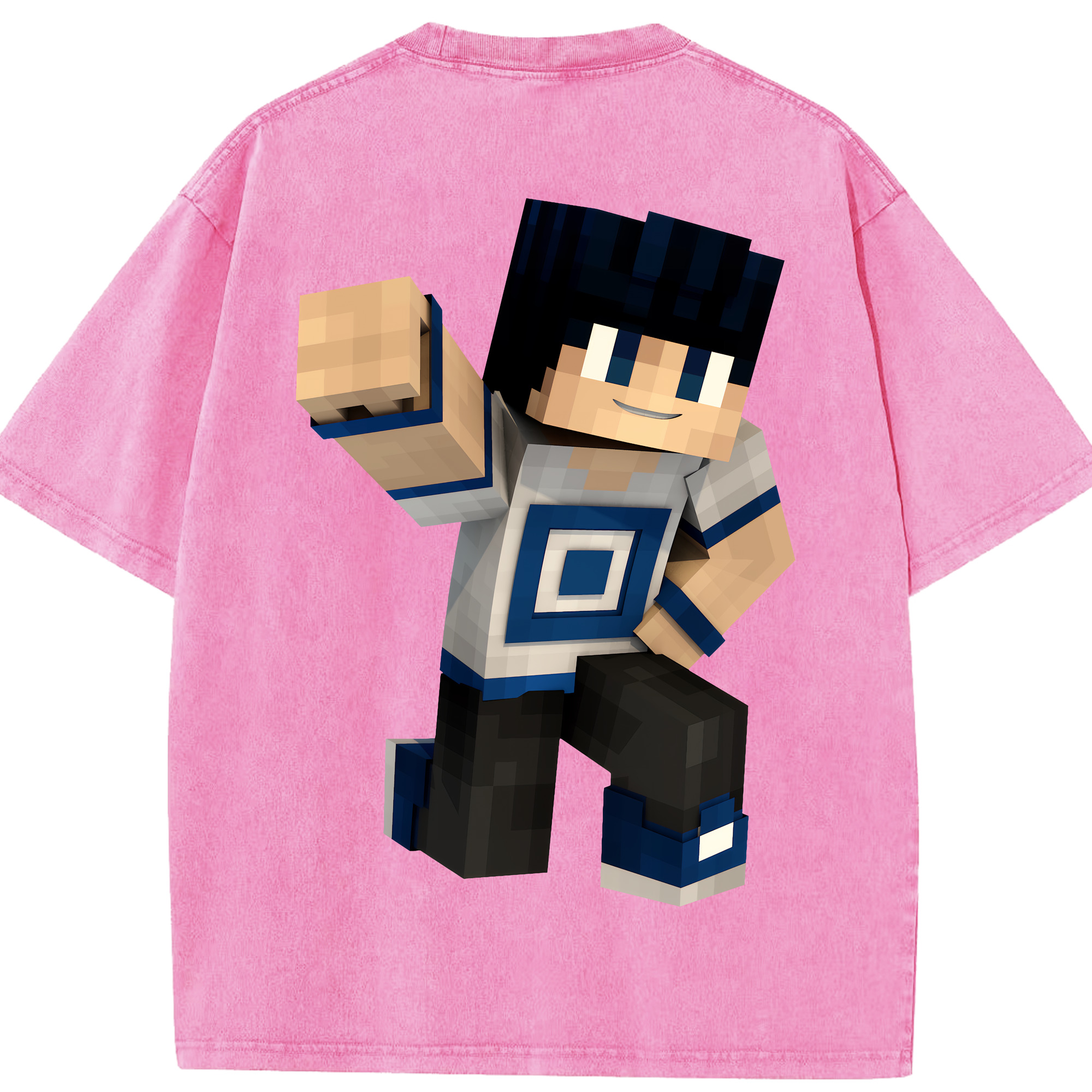 （画像用） マインクラフト ブロックの世界 Minecraft MC Block world 綿100% ヴィンテージ風 半袖Tシャツ（背面プリント）